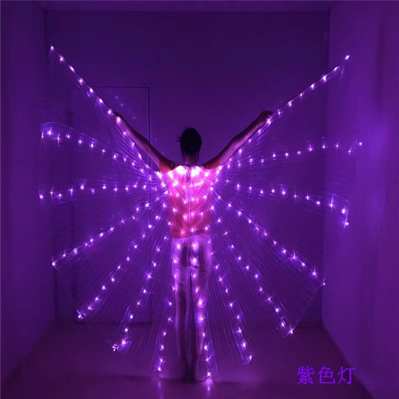 Halloween LED iluminado alas grandes alas 360 grados colorido adulto baile del vientre espectáculo de danza capa alas doradas