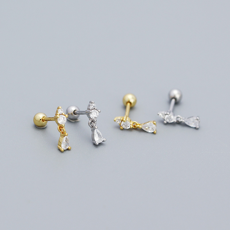 7g Weight 0.03µm Gold Plating Thickness 1 Pair 925 Sterling Silver Zircon Geometric Drop Earrings