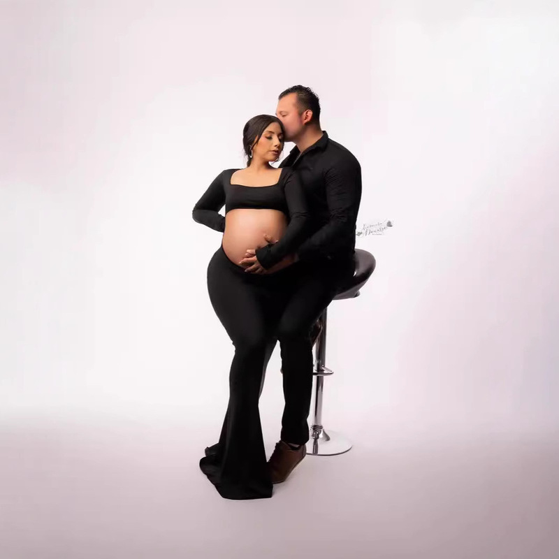 Foreign Trade Amazon Stretch Pregnant Women Photo Portrait dress Long Skirt Long Sleeve Rapped Back Pregnant Women Photography Floor Skirt