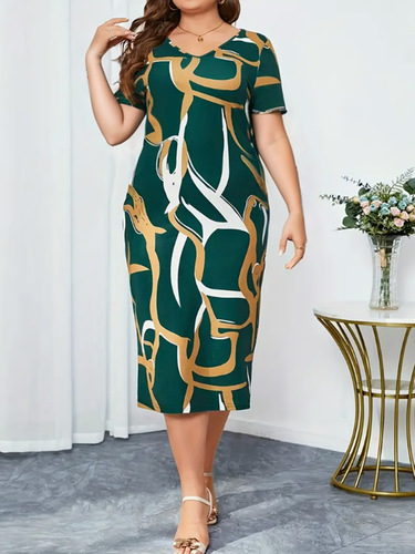 Elegant spaghetti strap dress with irregular stripe print for plus size women