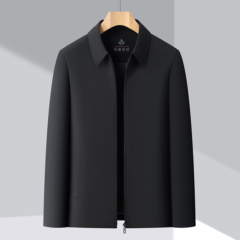 2026 Men's High-End Spring/Autumn New Style Outerwear, Lapel, Simple Luxury Textured Jacket, Mid-Length Business Casual Jacket