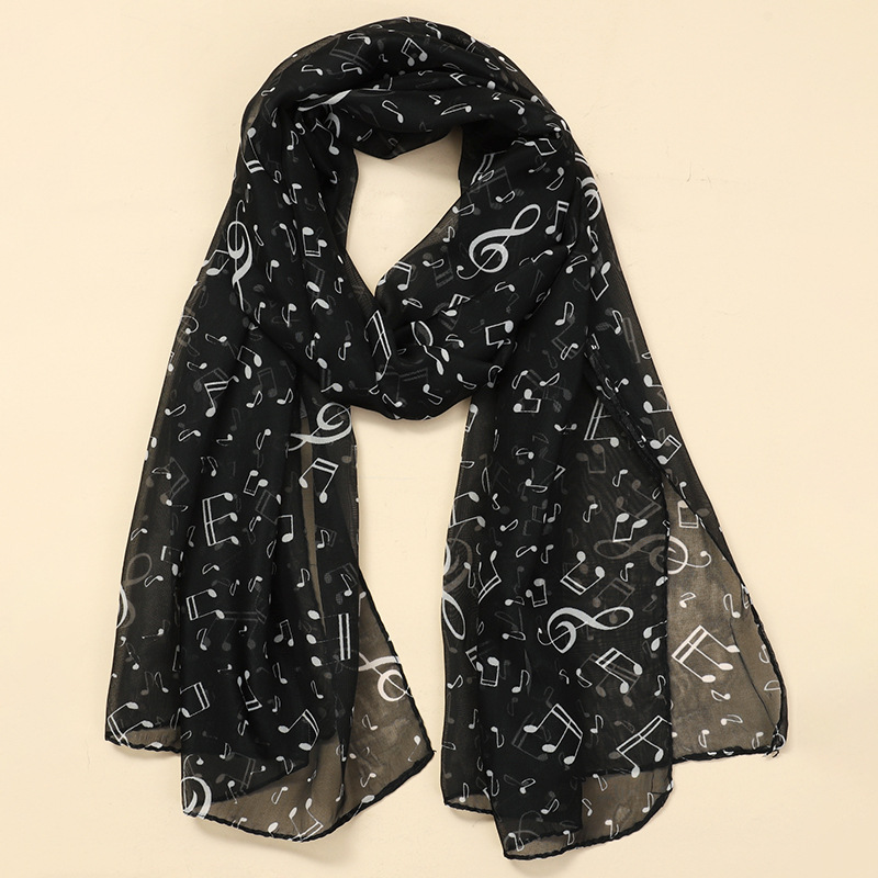 60g Weight Scarf Classification Daily Occasion Chiffon Material Color Block, Leopard, Notes Pattern All Seasons Season Women's Gender Elegant, Simple Style Style Women's Elegant Simple Style Color Block Leopard Notes Chiffon Scarf 21