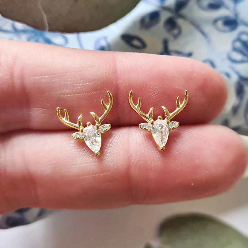 Cao Shi cute inlaid geometric zircon deer earrings for women Christmas fashion earrings exquisite matching earrings_voghion.com