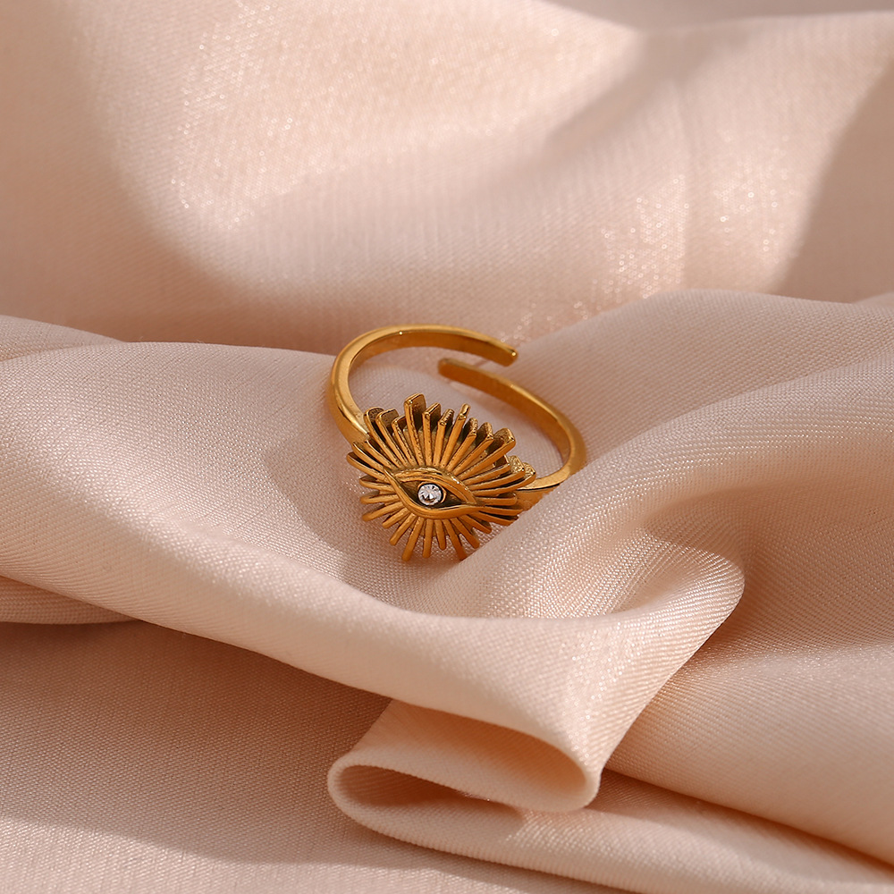 Zircon Inlay Material Open Ring Classification PVD Coated Real Gold Plated 18K Gold Geometric Eye 304 Stainless Steel Retro Waterproof Non Tarnish Open Ring