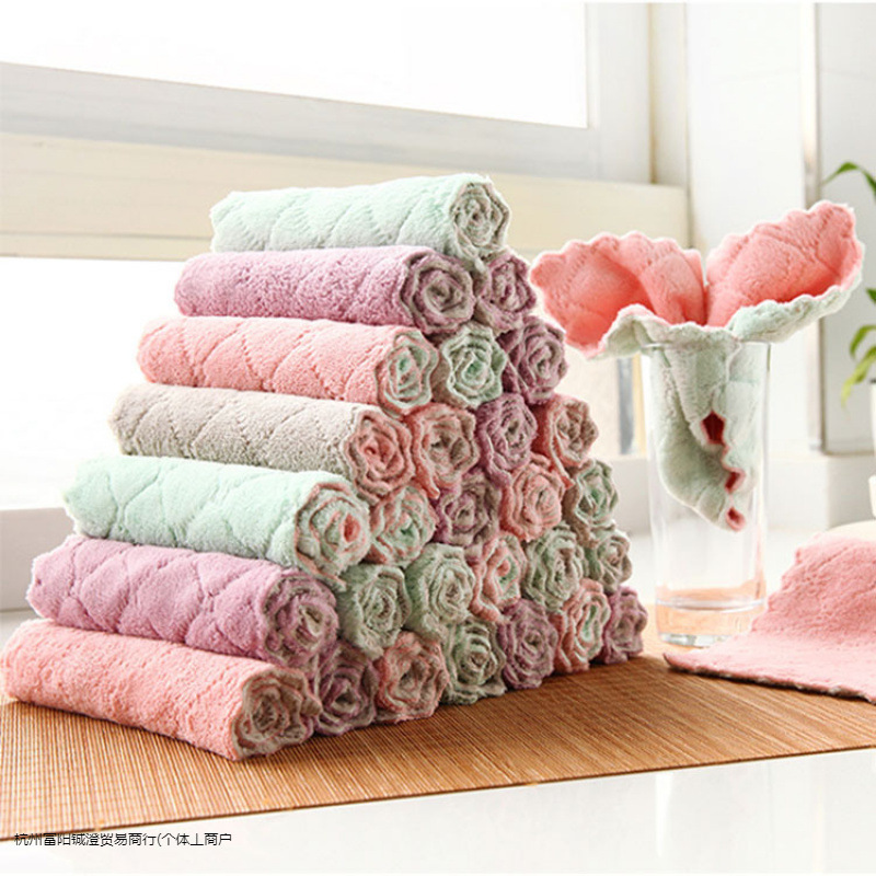Kitchen Double-Sided Absorbent Dishcloth, Hand Towel, Thickeneded Tablecloth, Cleaning Rag, Diamond-Shaped Rag