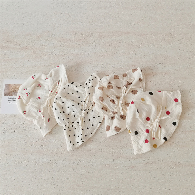 Chapéu de sol para bebé em gaze de algodão com estampado urso_voghion.com