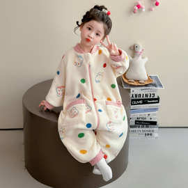 女童连体睡衣秋冬法兰绒儿童珊瑚绒女孩防着凉冬季女宝宝连身睡袋