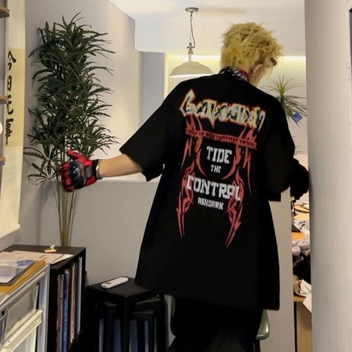 Original design street American worn letter print pure cotton short sleeve unisex relaxed versatile T-shirt top summer