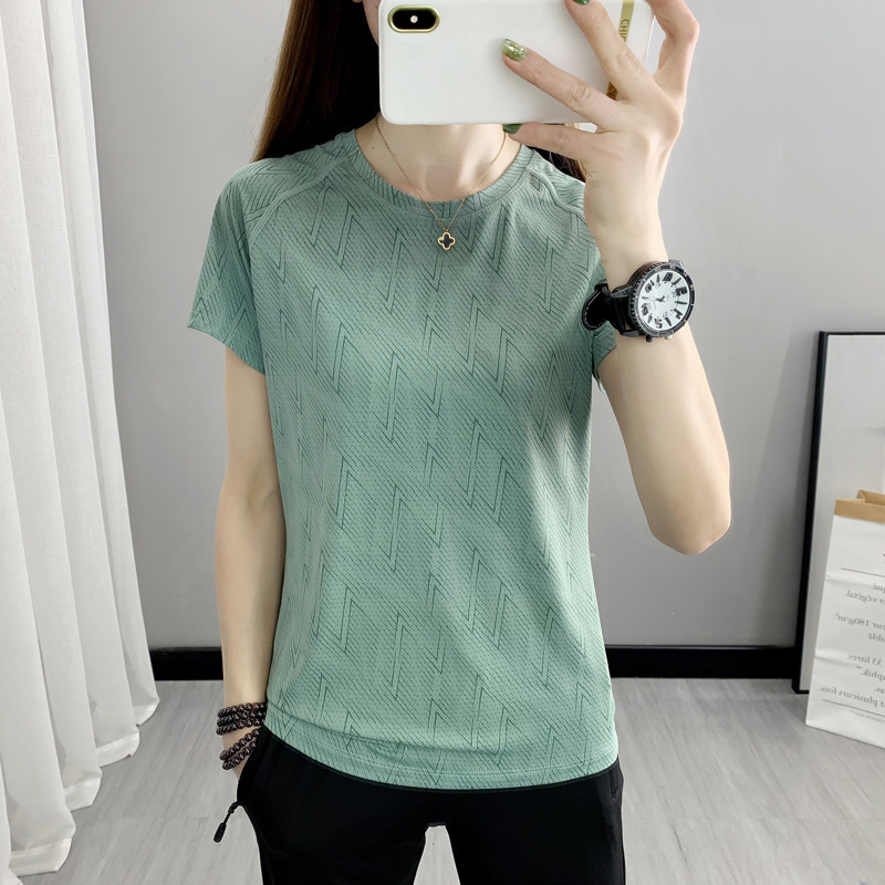 Camiseta de secado rápido al aire libre sensación de hielo de verano de mujeres yoga elástico sudor de manga corta ropa de secado rápido camiseta de carreras