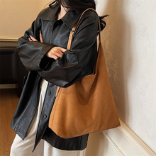 麂皮绒单肩子母包2025秋冬流行百搭通勤大包简约纯色学生托特包潮