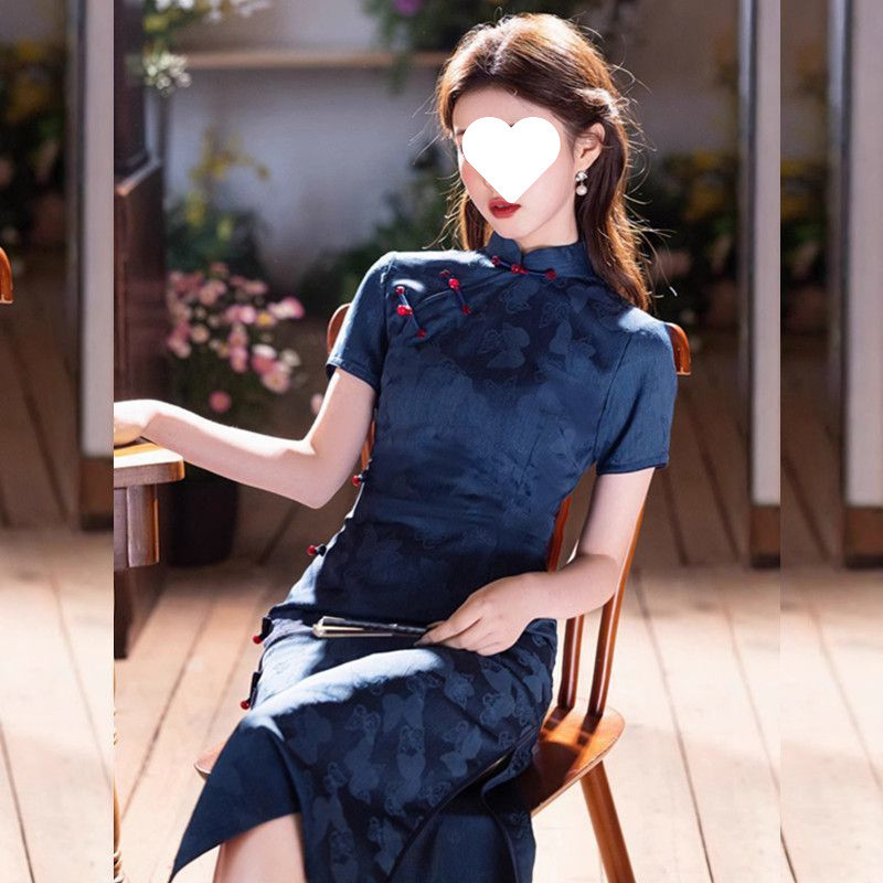Elegant summer denim retro cheongsam