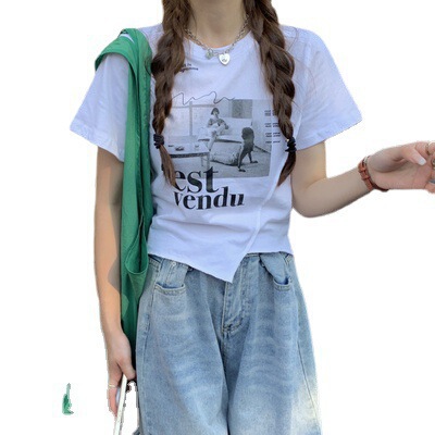 Design short-sleeved t-shirt for women's summer 2025 cross-border Korean style slim slimming short women's blouse for women's strict selection