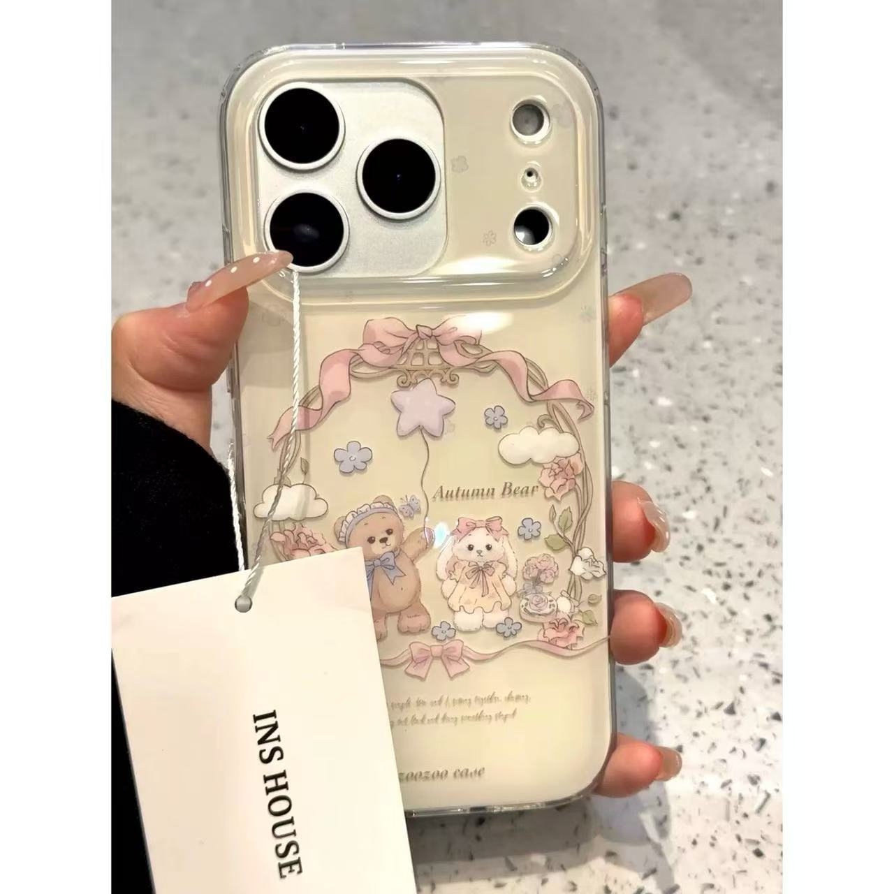 Beautiful Bow Flower Wreath Bear and White Rabbit Suitable for Iphone17Promax Apple 16 Mobile Phone Case 15 Hot Style