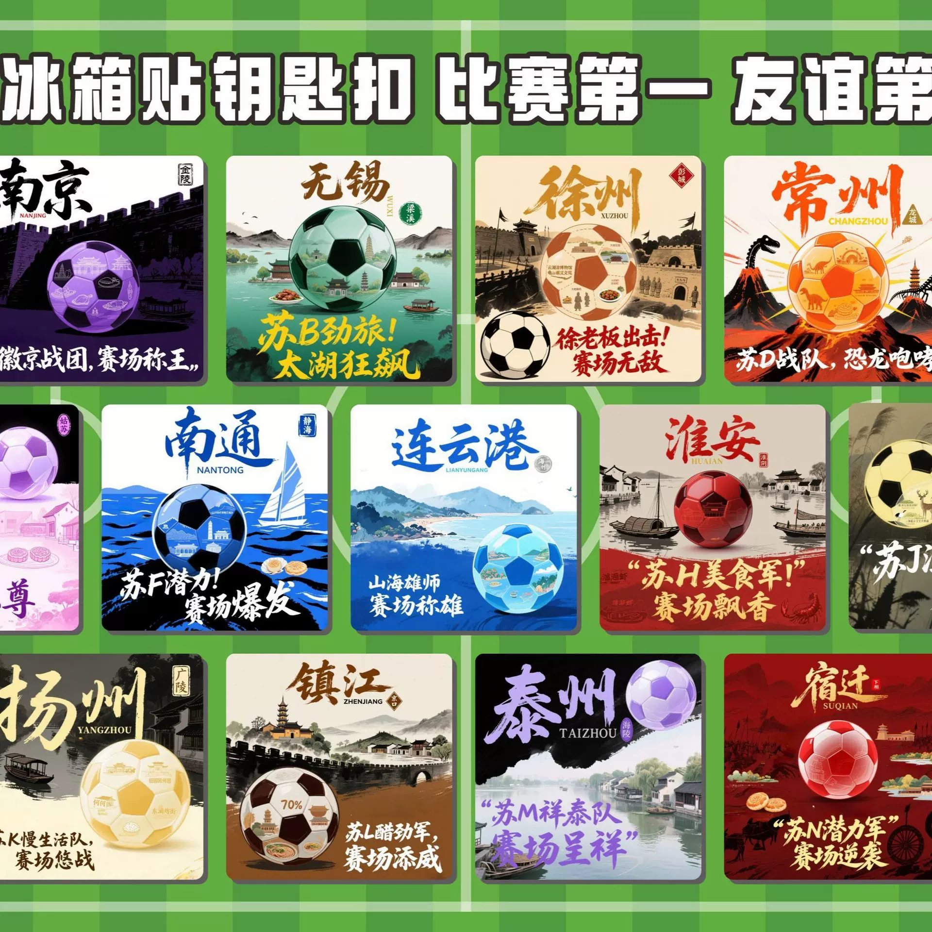 苏超-江苏省城市足球联赛队徽挂件亚克力冰箱贴(十三城市完整版)
