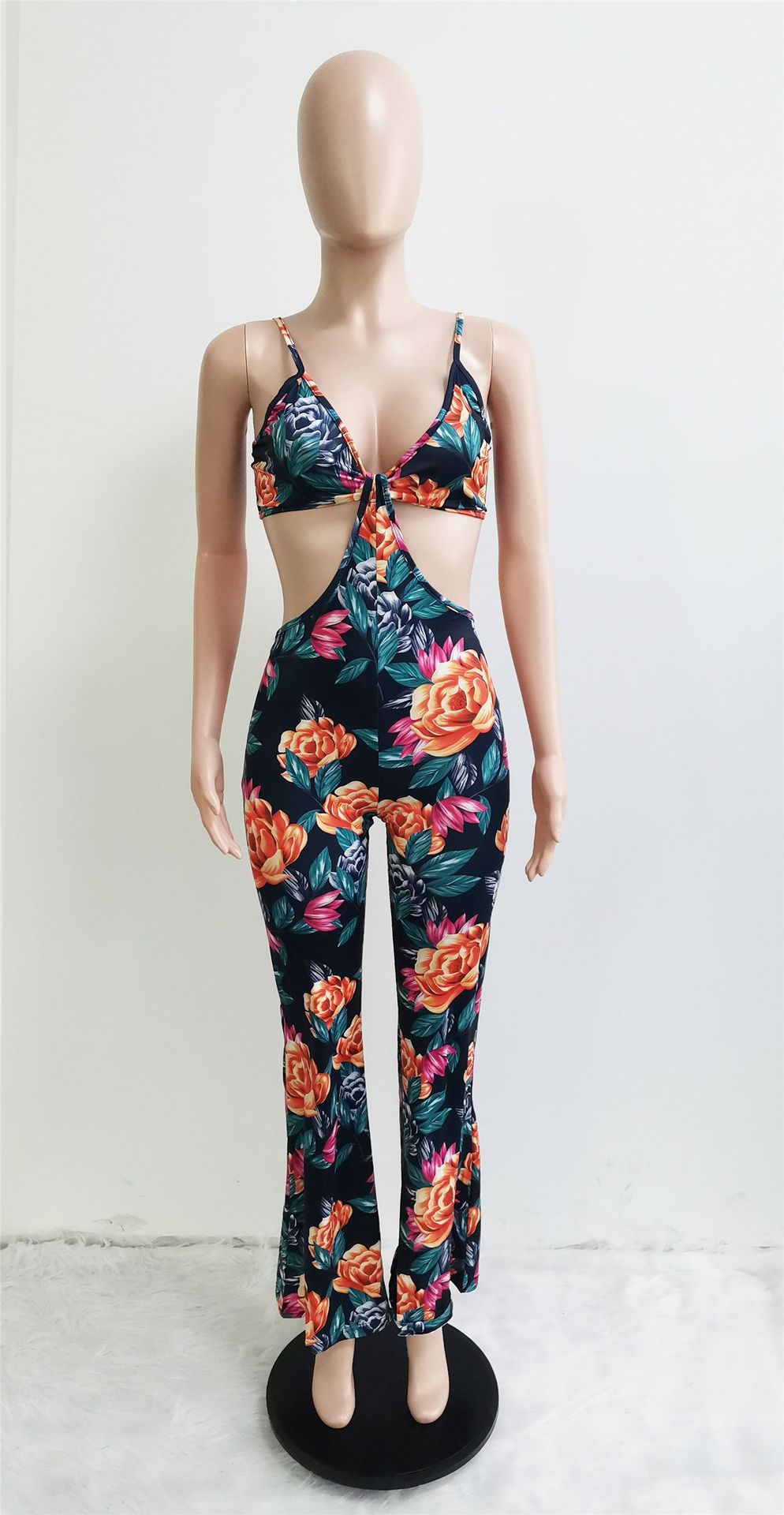 Women Clothing Spring Summer Beach Vacation Tube Top Hollow Out Cutout Jumpsuit