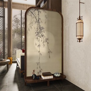 New Chinese Style Solid Wood Entrance Screen Partition Living Room Dining Room Entrance Mobile Blocking Decorative Storage Rack Retro Screen