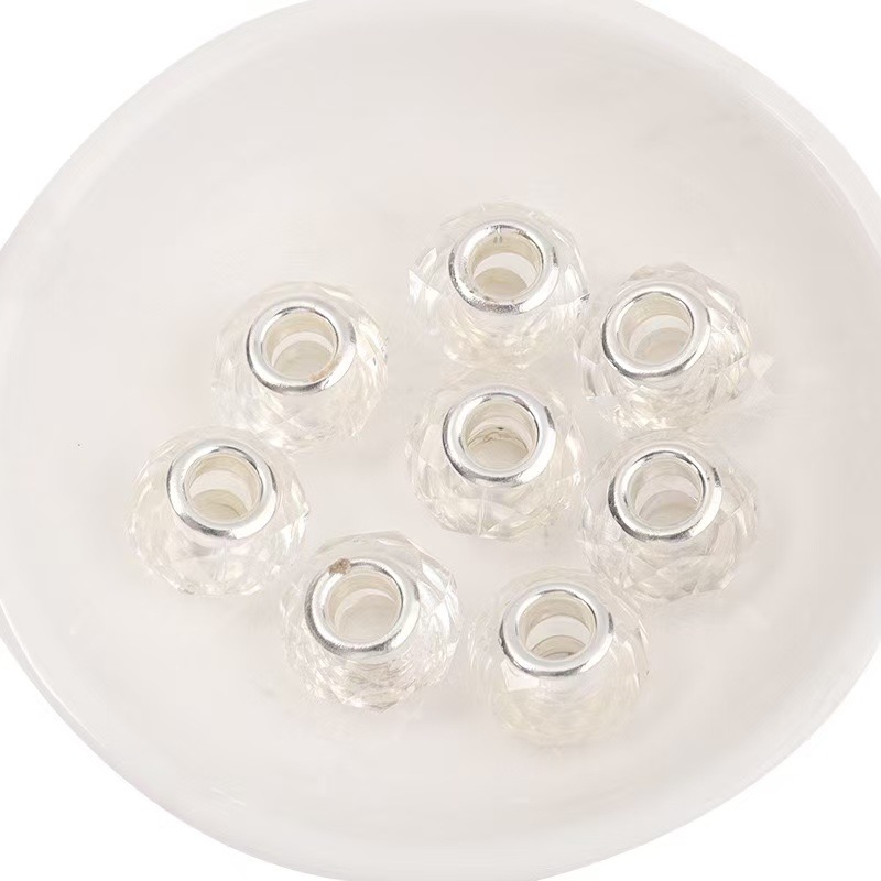 Cross-Border Pan-Style Imitation Crystal Glass Faceted Transparent Large Hole Beads Wheel Flat Beads Large Hole DIY Bracelet Jewelry Accessories