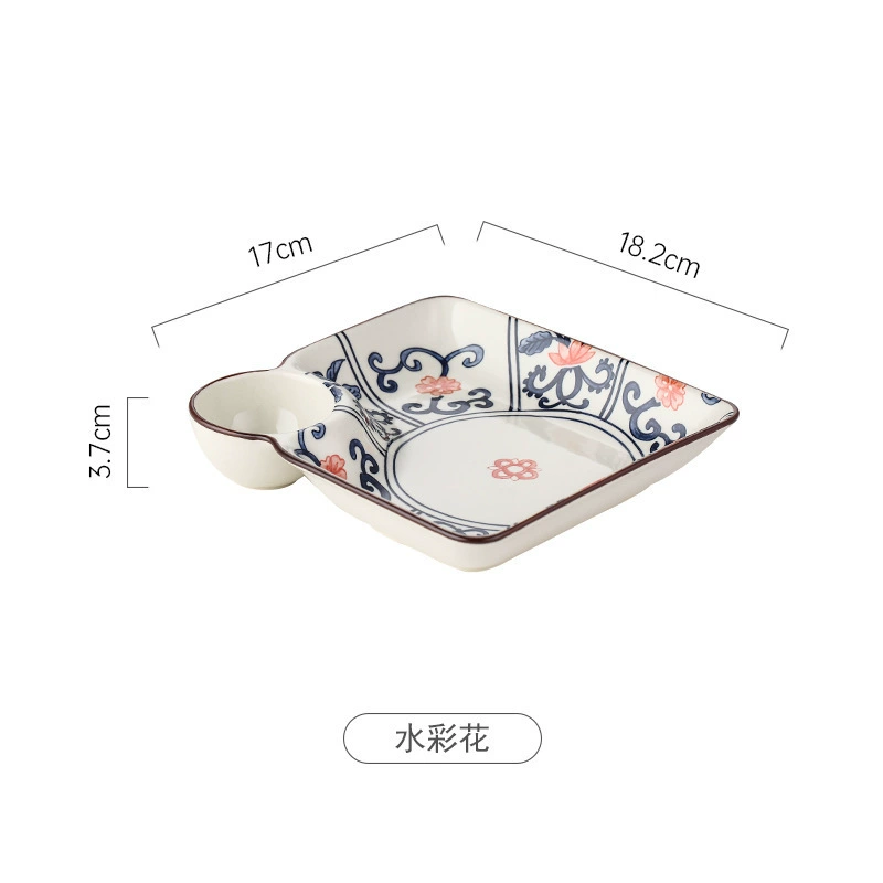 Dumpling Plate (Samia) Modern Wave Square with Sauce Well, Decorative Multi-Pattern Serving Dish