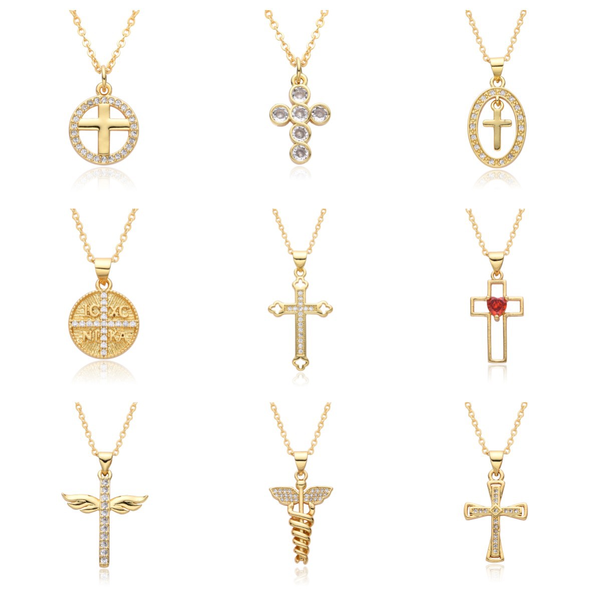 14g Weight Gold Plated Plating Material Zircon Inlay Material Pendant Necklace Classification cable chain Chain Type 1 Piece Quantity Holiday, Daily Occasion Copper Material Cross Pattern Women's Gender Hollow Out, Inlay Design Simple Style, Shiny Style Copper Gold Plated Simple Style Shiny Cross Hollow Out Inlay Zircon Pendant Necklace 1