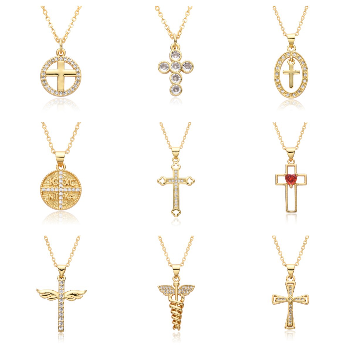 Copper Gold Plated Simple Style Shiny Cross Hollow Out Inlay Zircon Pendant Necklace display picture 2