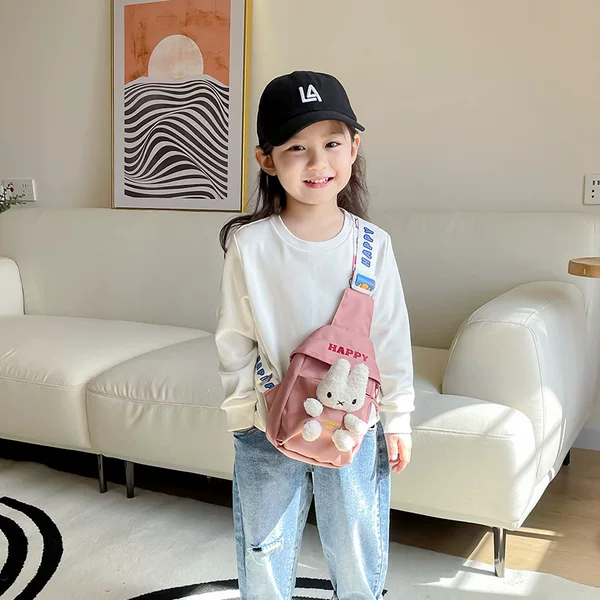 Super cute cartoon girl satchel cute all-match small white rabbit bag children's chest bag boys baby 2022 new bag