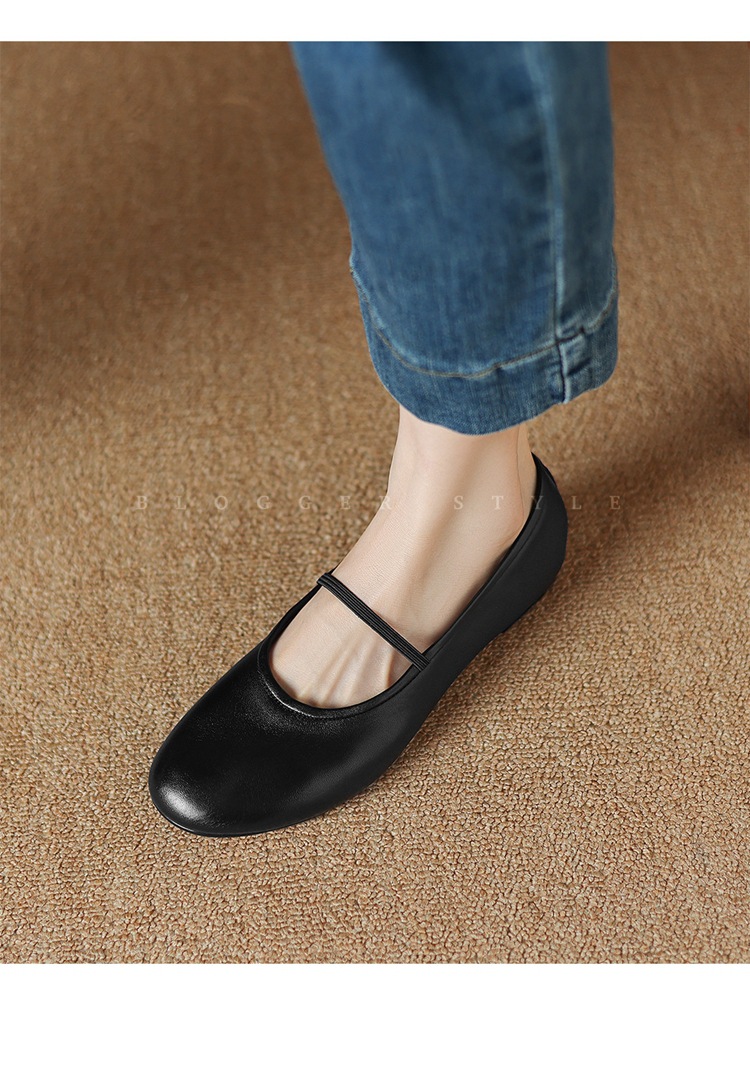 Giày Mary Jane nữ da bò mũi tròn đế bệt cổ điển — Màu cà phê ca cao chi tiết 7