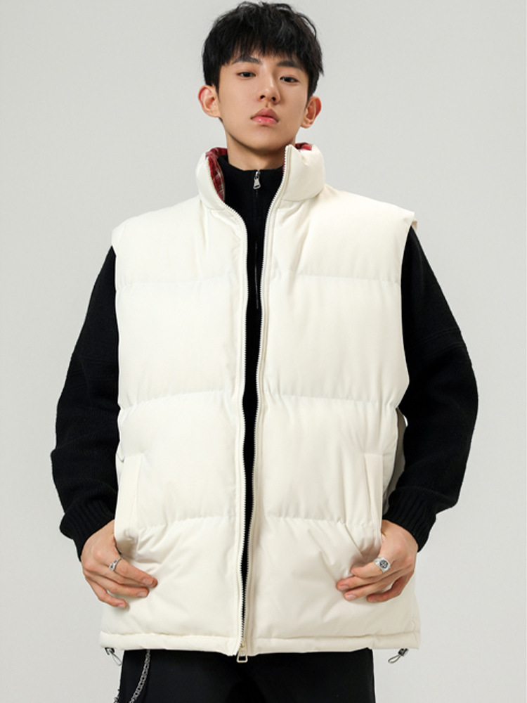 Plaid Patchwork Down Cotton Autumn Winter New Loose Plus Size Men's Casual Sports Thickened Warm Vest_voghion.com