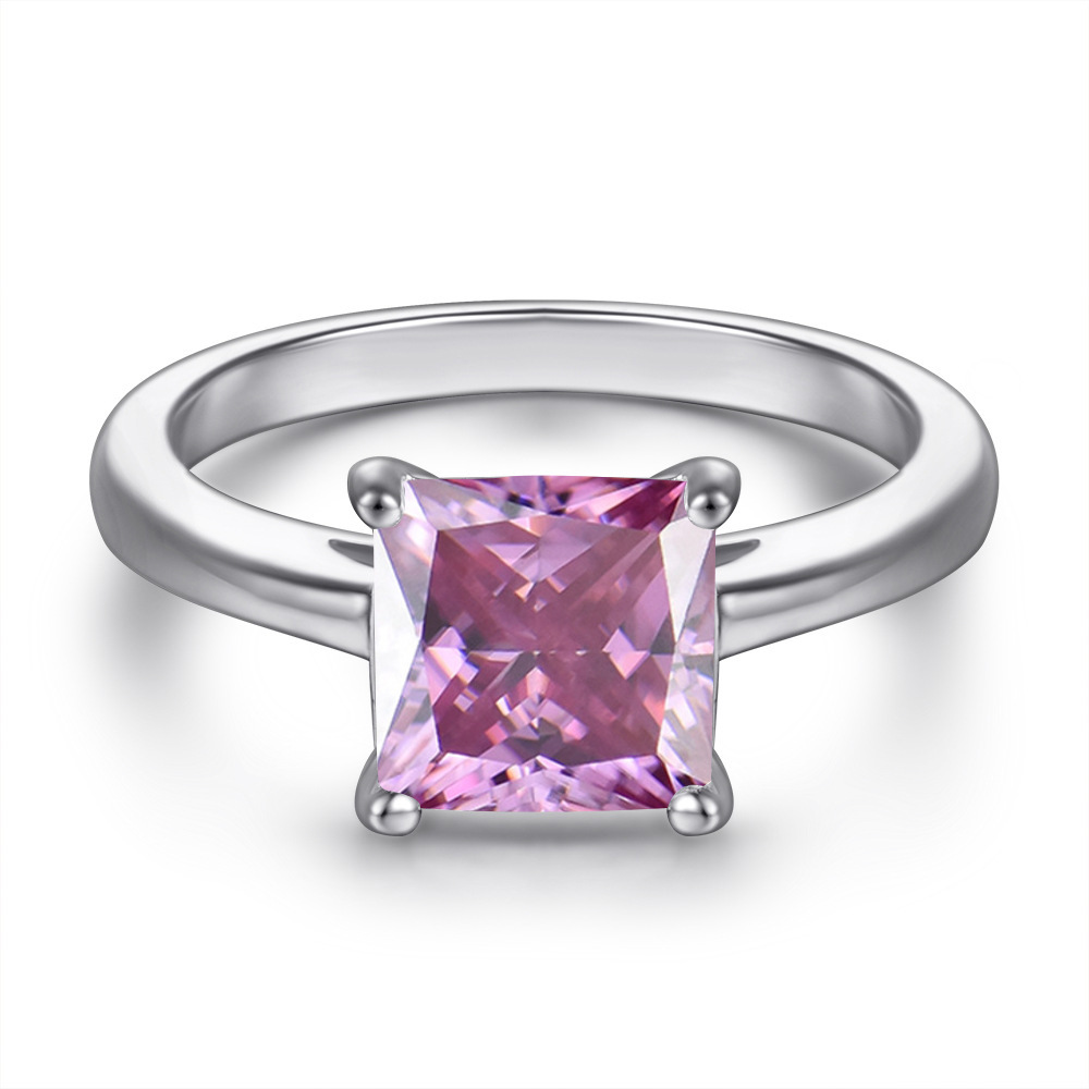 Anillo de diamante de princesa plateado de plata de platino de 18 quilates en forma de almohadilla de moissanita estilo clásico diseño transfronterizo anillo de pulsera de alta calidad