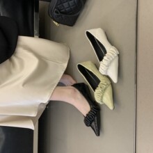 尖头褶皱玛丽珍鞋女内增高浅口小众设计时尚单鞋