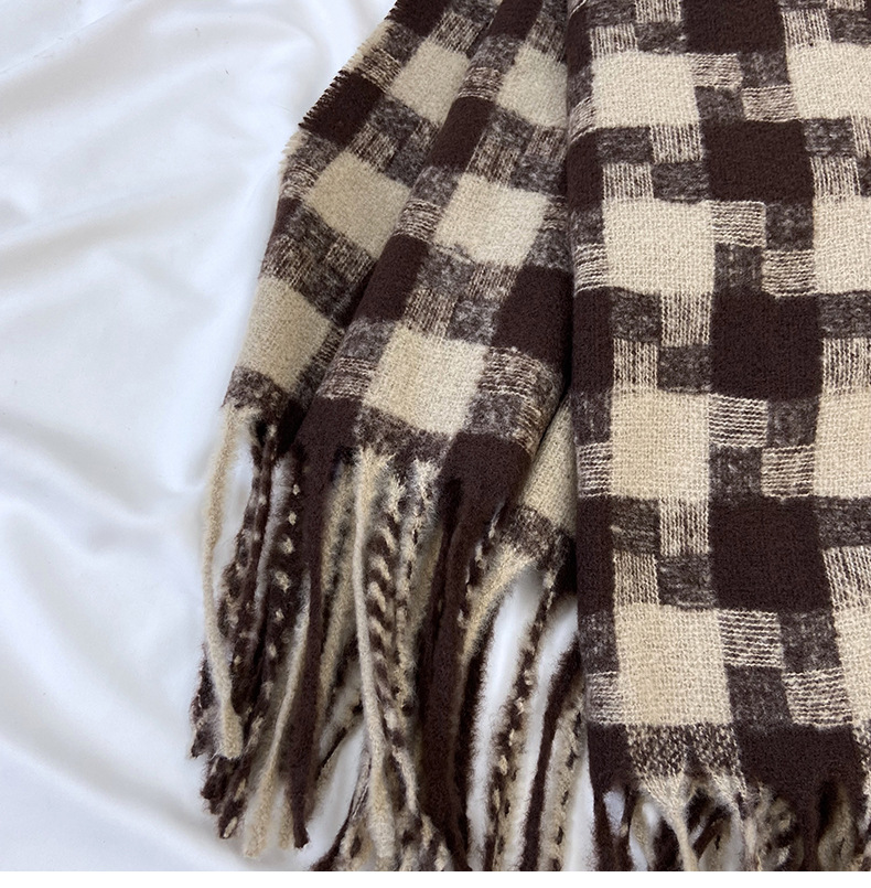 Kariert Schal Mit Fransen Für Damen Für Herbst Und Winter_voghion.com