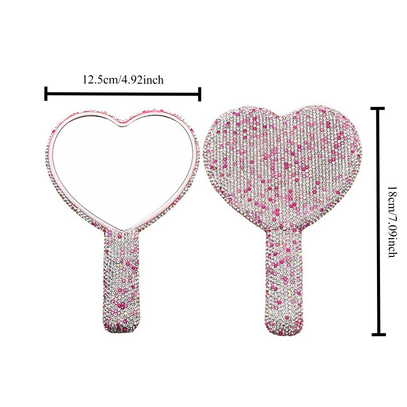 Espejo creativo con mango portátil de diamantes, espejo de maquillaje cuadrado de amor, espejo de belleza, espejo de princesa de diamantes llenos de diamantes, espejo de maquillaje