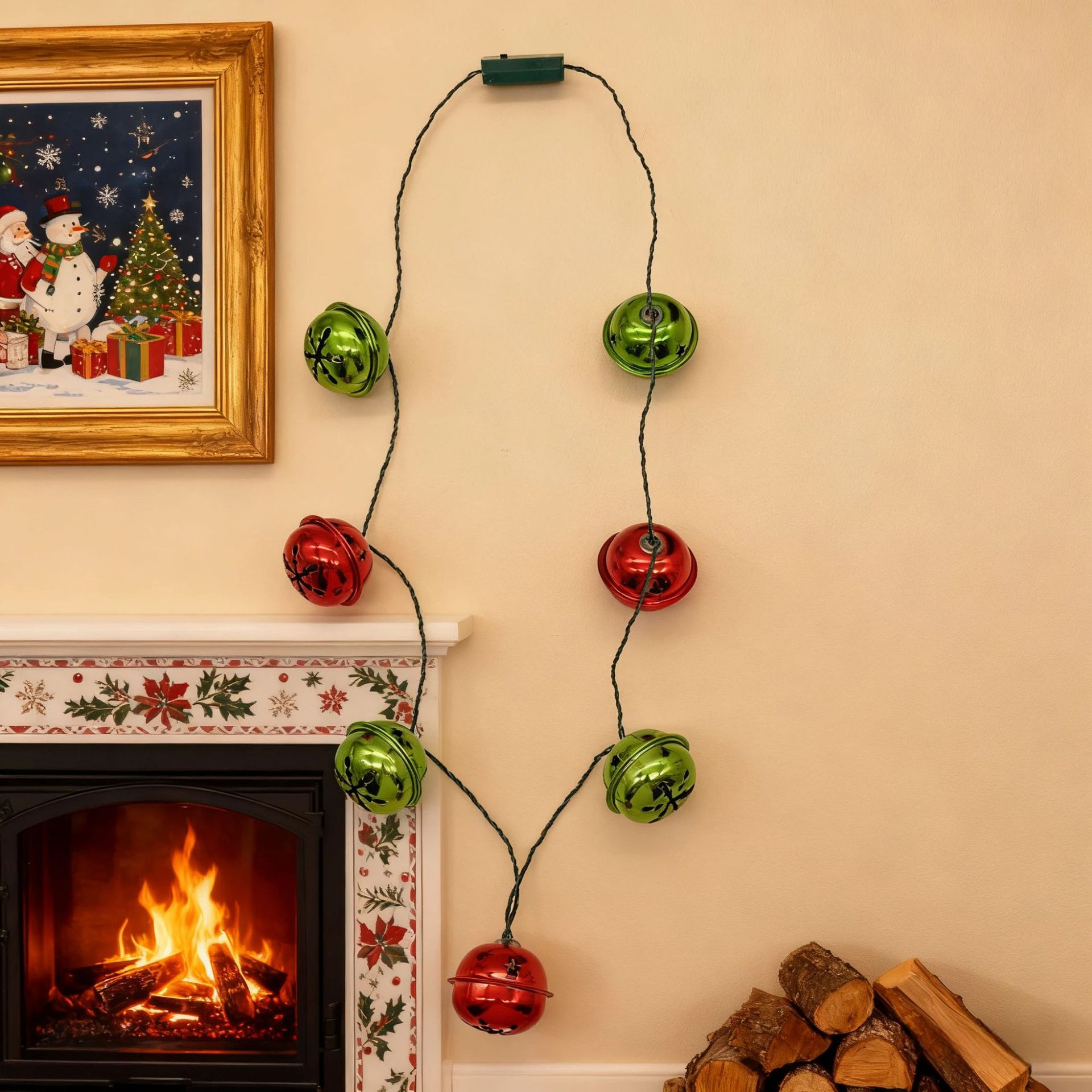 批发圣诞节7灯铃铛项链节日装饰个性雪花铃铛服饰配件项链