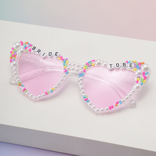 Bridal Sunglasses BRIDE Fashion Glasses with Rhinestones Bride Letter Pearl Peach Heart Women's Bachelor Party Sunglasses