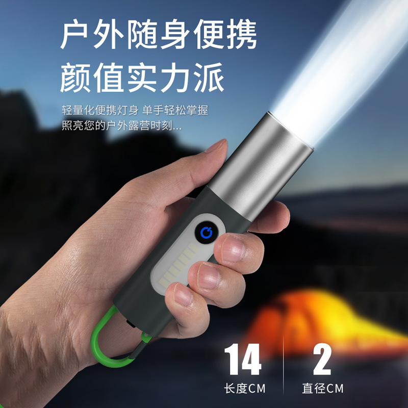 Nuevos productos transfronterizos linterna LED condensadora blanca tipo C recargable aleación de aluminio telescópico zoom explosivo mini linterna image 3