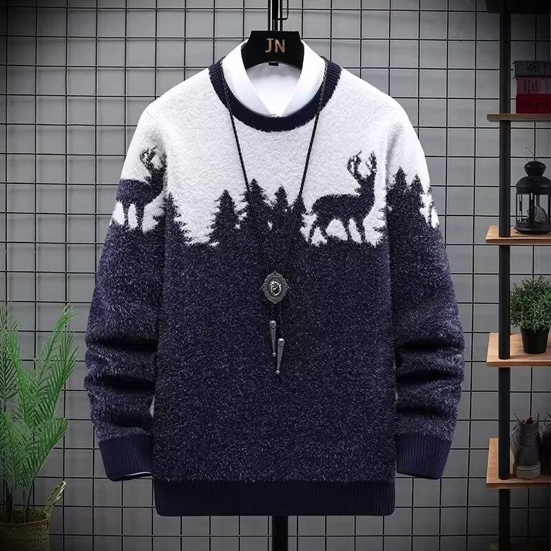 Pull d'hiver épais et oversize pour homme, col rond, coupe ample et tendance, idéal pour adolescents et jeunes adultes. Disponible en noir, marine et bordeaux._voghion.com