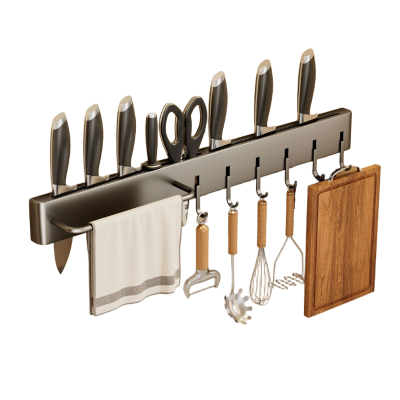 Fabricante de suministro sin perforación de soporte de cuchillos de almacenamiento de artículos de cocina multifuncional de almacenamiento de herramientas de pared