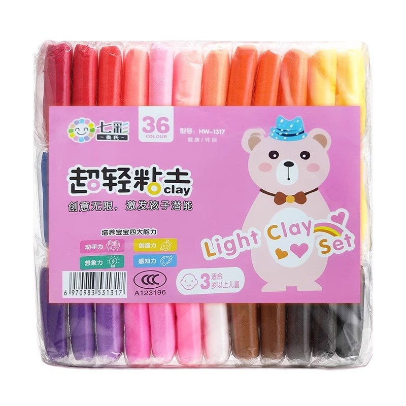 36 colores de arcilla para niños molde de goma de plástico hecho a mano espacio color de barro jardín de infantes DIY al por mayor arcilla de cristal