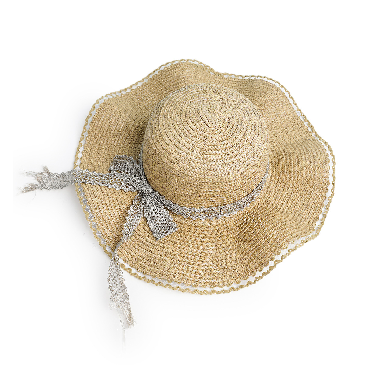 Sombrero de Paja con Borde Ondulado, Papiro, Protección Solar, para Playa image 7