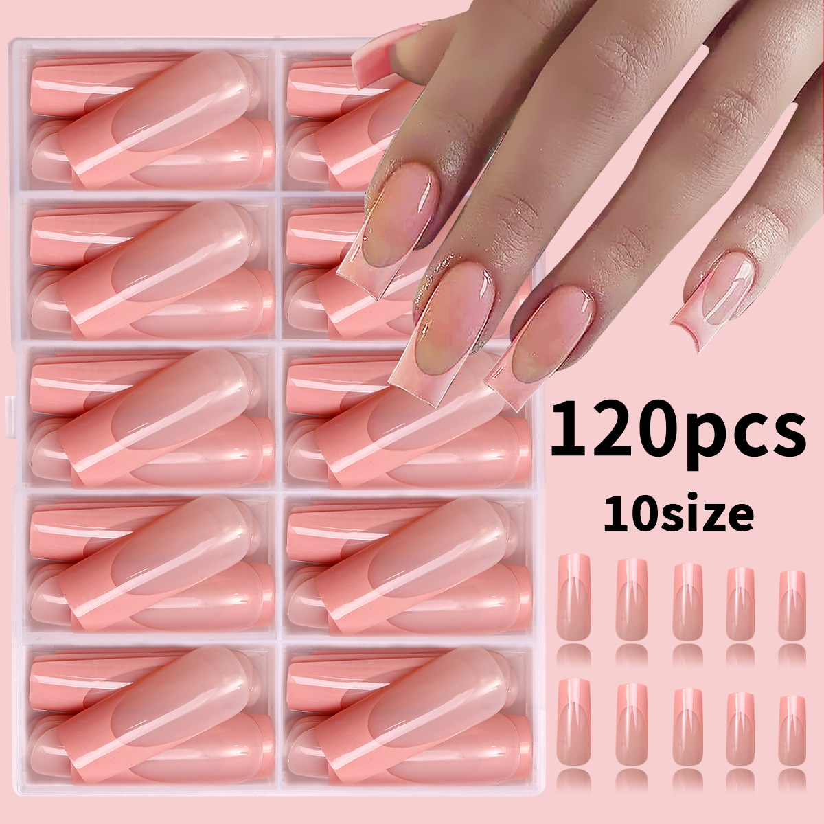 Nuevo conjunto de 120 piezas de caja de desgaste de uñas de alta calidad, estilo francés de uñas desnudas, simple, uñas falsas, uñas desmontables