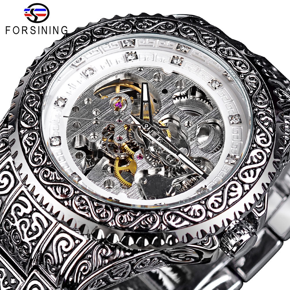 Orologio automatico da uomo scheletrato dorato impermeabile_voghion.com