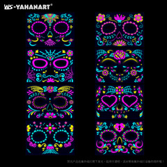 Cross-border hot sale Halloween Fluorescent Day of the Dead Death Face Sticker Tattoo Sticker Masquerade Neon Tattoo Sticker