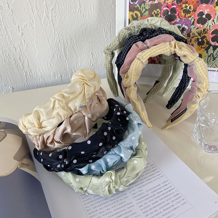 Korean Polka Dots Lattice Knotted Wide-brimmed Headband display picture 4