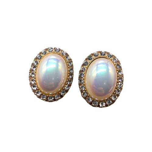 Western Retro Mabe Pearl Necklace Earrings Studs Ear Clip Set Hepburn Style Accessories Cheongsam Dress Necklace Women