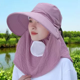 夏季防晒采茶帽女士单色护颈披肩帽户外遮脸口罩帽可卷便携遮阳帽