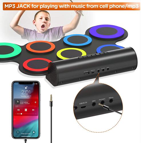 Desktop Portable Colorful Handheld Practice Drum Kit for Beginners Children Electronic Drum Silicone Foldable Jazz Drum