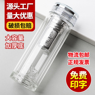 Glass Custom Water Cup with Logo Printing, Advertising Cup, Gift Cup, Custom Cup with Printing and Engraving, Custom Double Layer Tea Cup