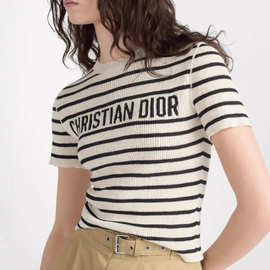 南油高定版DI 家25新款麻羊绒舒适透气 高版本一比一条纹短袖针织