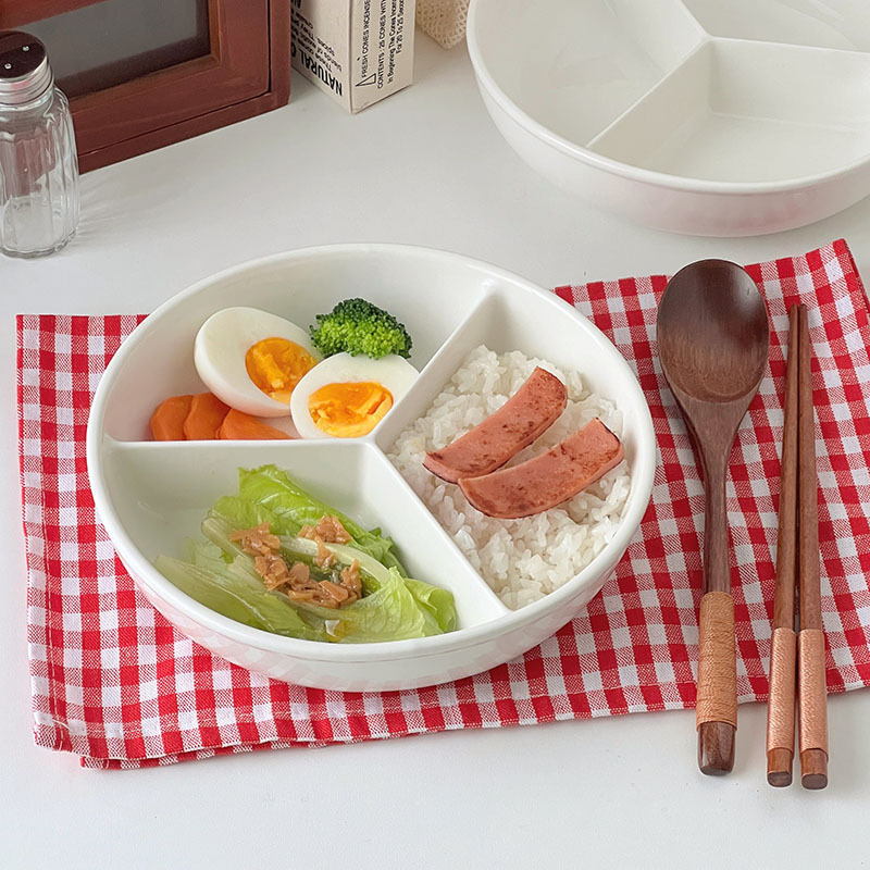Ceramic Rice Cooker with Three-Compartment Steaming Tray, Round Baby Food Steamer, One-Pot Steaming and Stir-Frying Pot, Steaming Bowl Basket