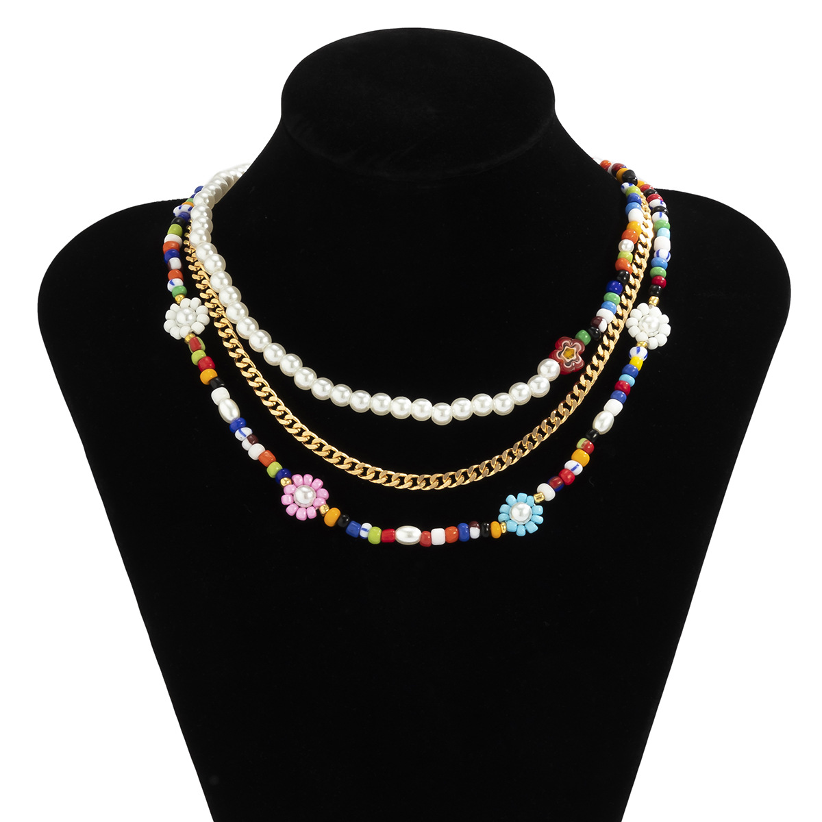 Casual Ethnic Style Flower Arylic Imitation Pearl Seed Bead Women's Necklace 1 Set display picture 6