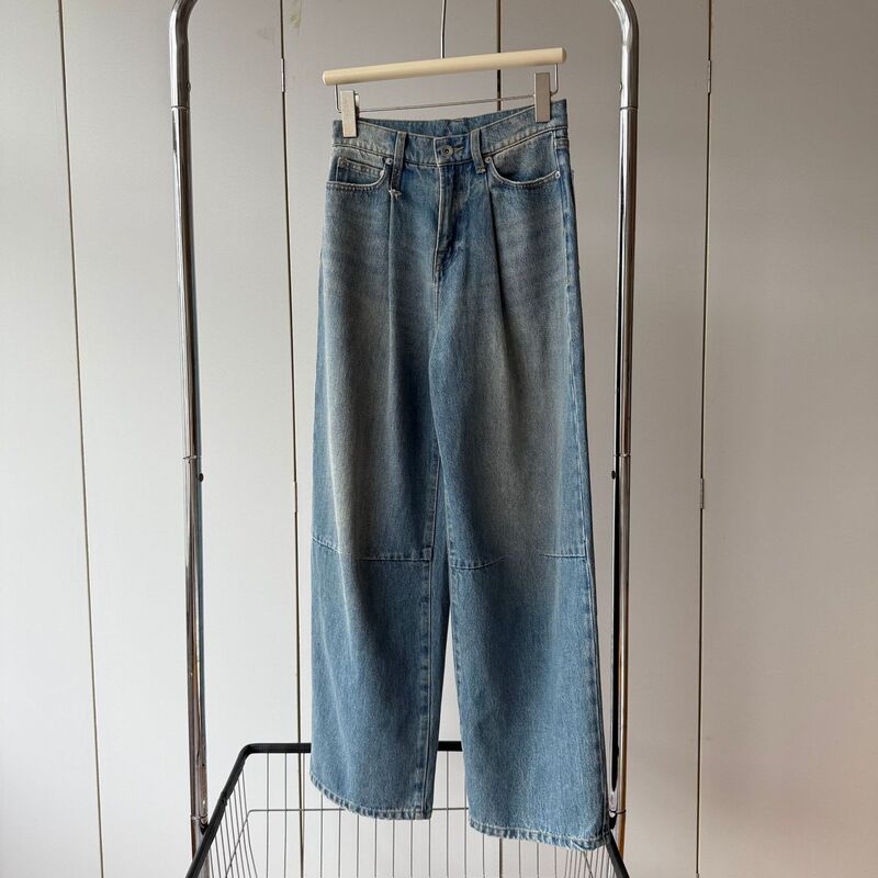 American-Style Vintage Jin Imported 100% American Cotton! High-Waisted Single-Button Lightweight Loose Slimming Straight-Leg Jeans for Women